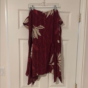 Chic Asymmetrical Burgundy Floral Skirt